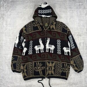 Ruminahui Sweatshirt Mens XL Black Vintage Llama Geometric Wool Aztec Hoodie